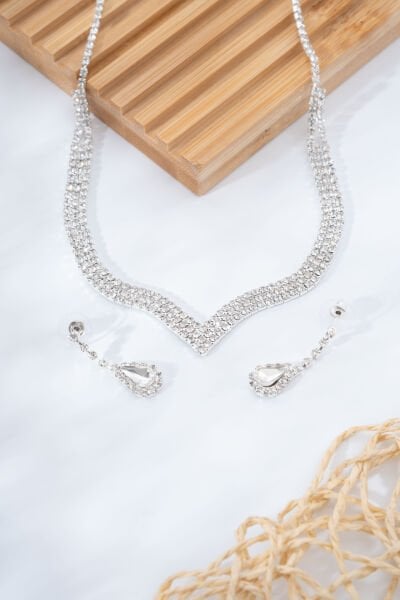Silver Kristal Taşlı Set