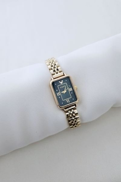 Çelik gold saat yeşil kadran