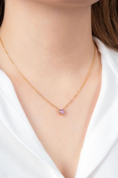Gold Mini Pembe Taşlı Kolye