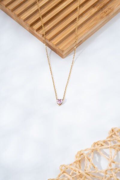 Gold Mini Pembe Taşlı Kolye