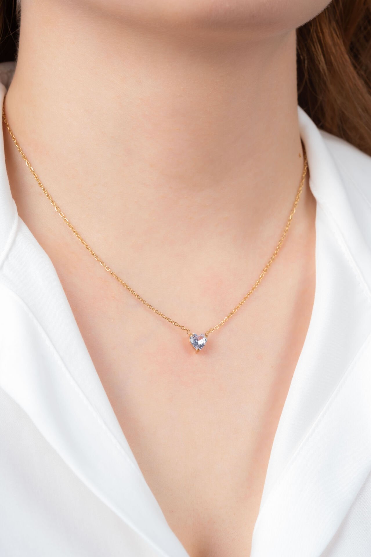 Gold Mini Beyaz Kalp Kolye