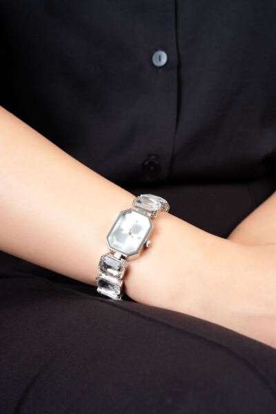 Silver Cam Beyazı Taşlı Saat