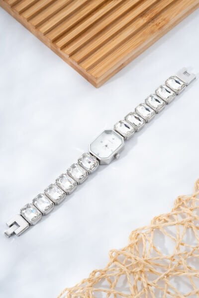 Silver Cam Beyazı Taşlı Saat