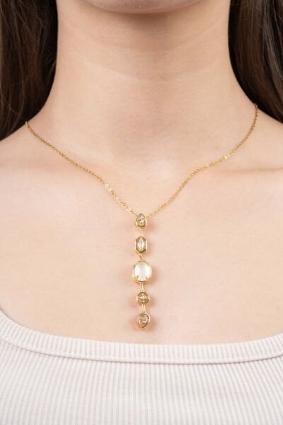 Renkli Taşlı Y Kolye (Renk Seçenekli)