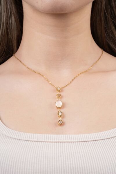 Renkli Taşlı Y Kolye (Renk Seçenekli)