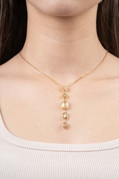 Renkli Taşlı Y Kolye (Renk Seçenekli)