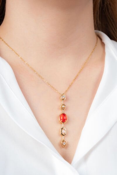 Renkli Taşlı Y Kolye (Renk Seçenekli)