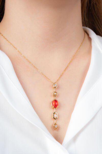 Renkli Taşlı Y Kolye (Renk Seçenekli)