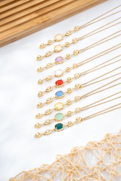 Renkli Taşlı Y Kolye (Renk Seçenekli)