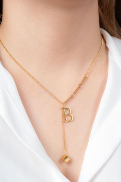 Gold Harf Charm Uçlu Kolye (Harf Seçenekli)