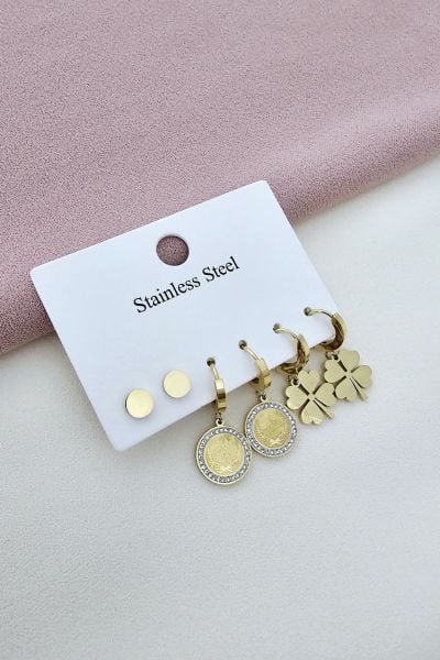 Çelik 6'lı küpe gold