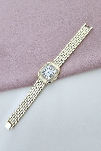Çelik gold taşlı saat