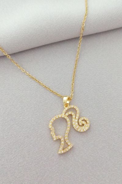 Çelik taşlı gold barbie kolye