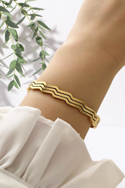 Zikzak çelik bileklik gold