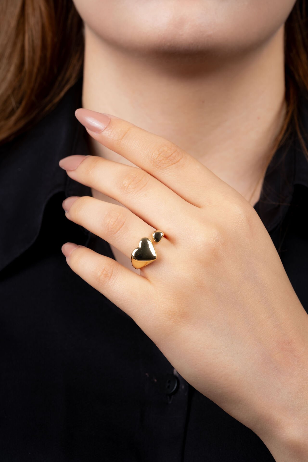 Gold Çift Kalpli Yüzük