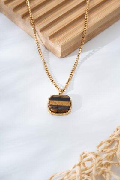 Altın Renk Kaplan Gözü Taşlı VİP Kolye