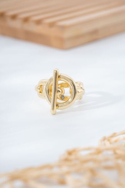 Gold T Detay Kelepçe Yüzük