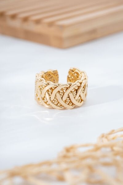 Gold Kalın Örgü Desenli Yüzük