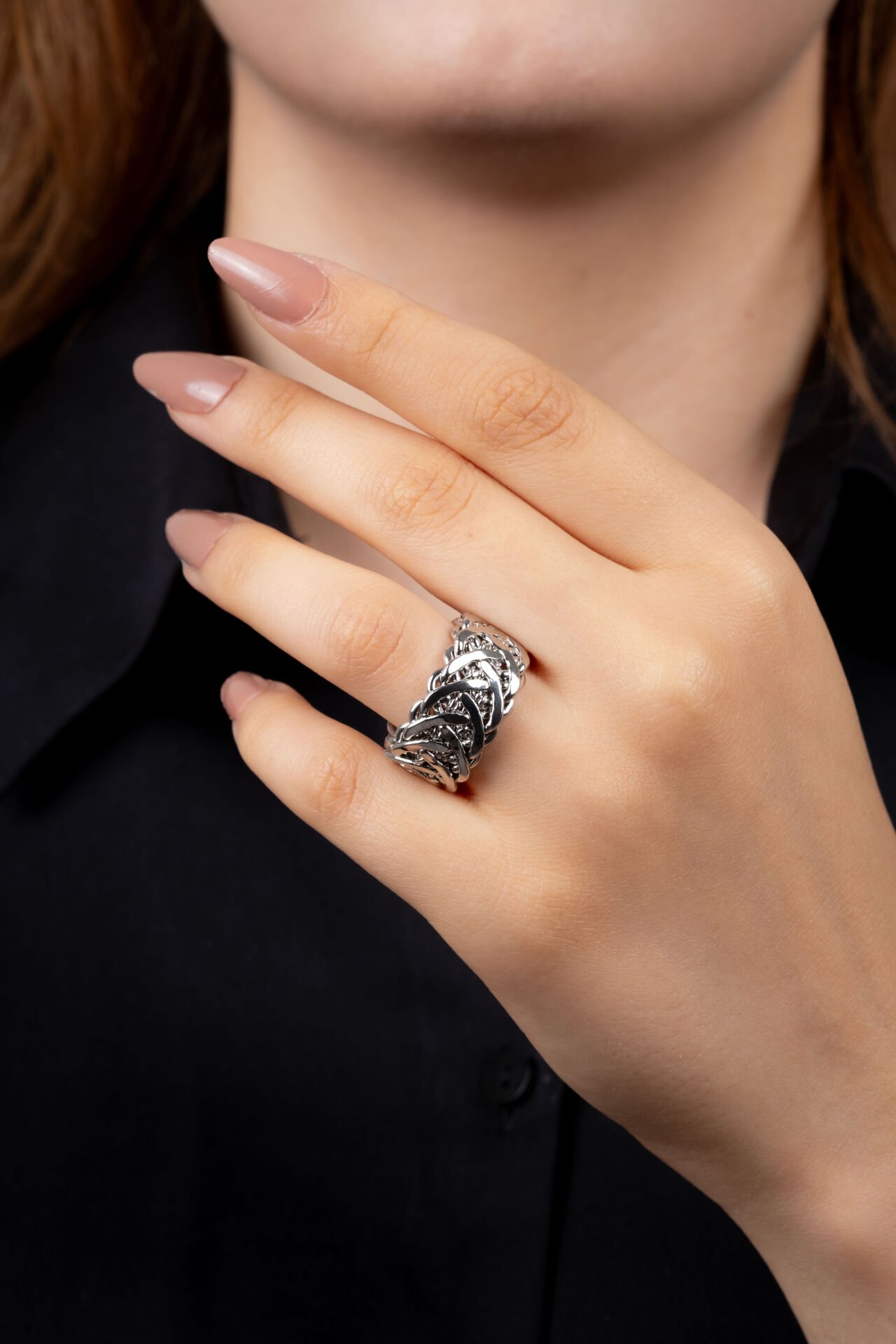 Silver Kalın Örgü Desenli Yüzük