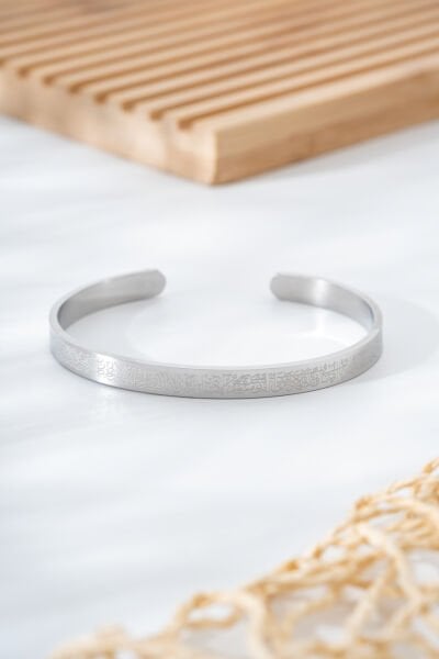 Parlak Çelik Ayetel Kürsi   Yazılı Bileklik 6mm