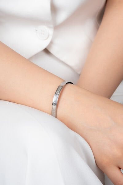 Parlak Çelik Ayetel Kürsi   Yazılı Bileklik 6mm