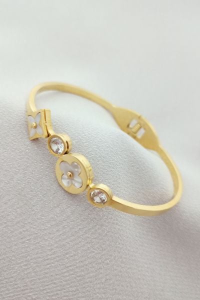 Çelik taşlı bileklik gold