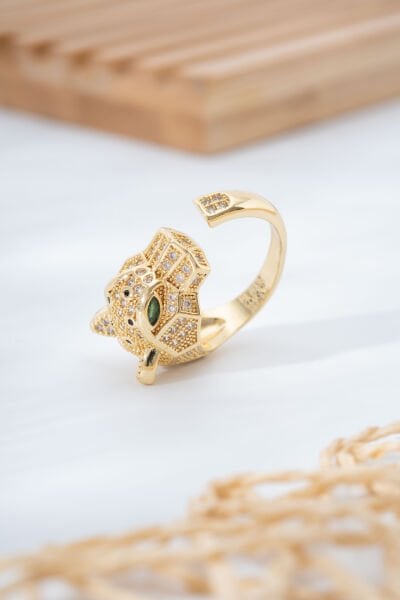 Gold Taşlı Kaplan Başı Yüzük