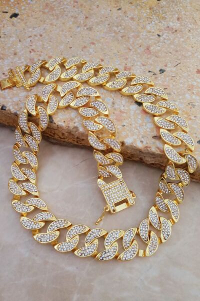 Cuban chain taşlı çelik kolye