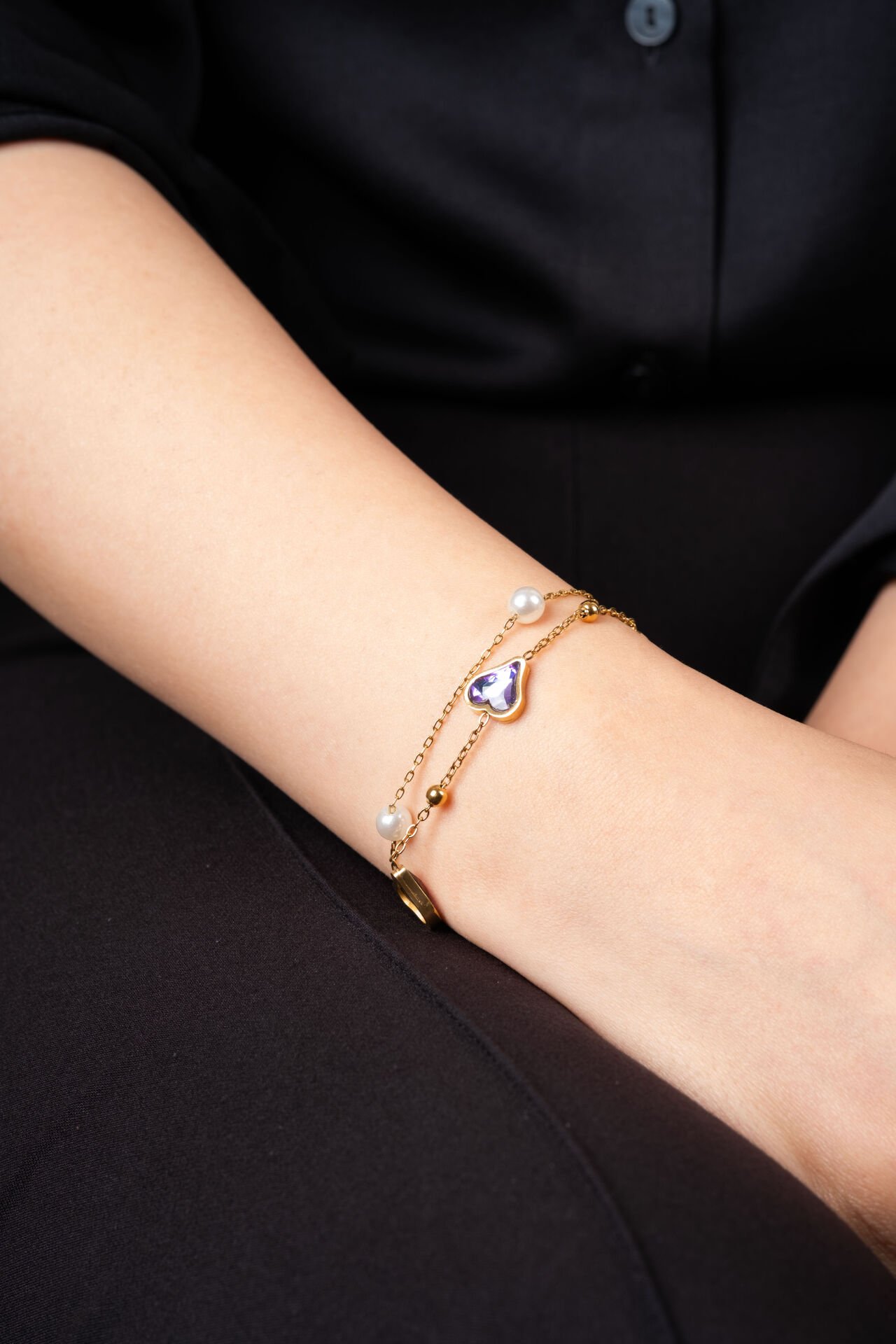 Gold Mor Kalp Taşlı Bileklik