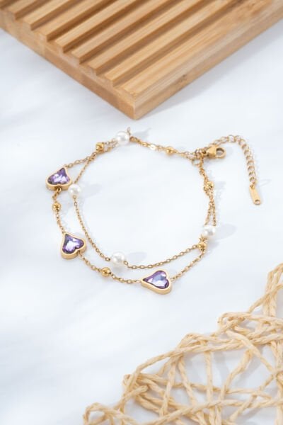 Gold Mor Kalp Taşlı Bileklik