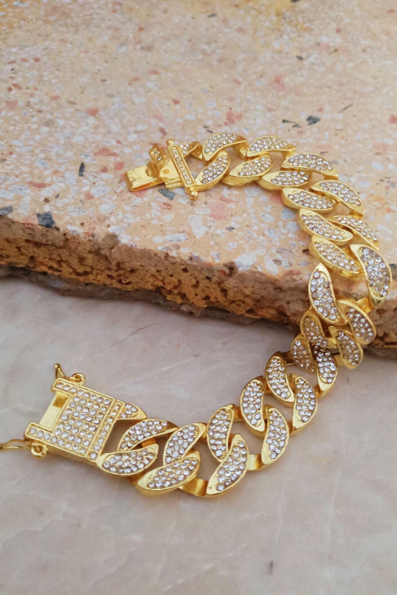 Cuban Chain çelik taşlı bileklik