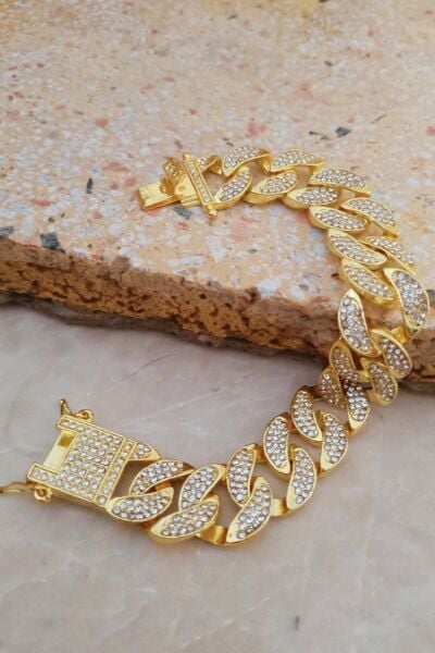 Cuban Chain çelik taşlı bileklik