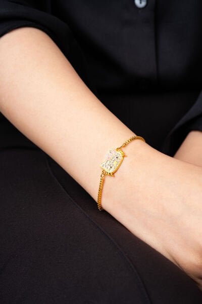 Gold Taşlı Hello Kıtty Asansör Bileklik