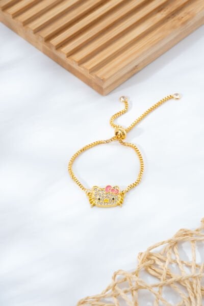 Gold Taşlı Hello Kıtty Asansör Bileklik