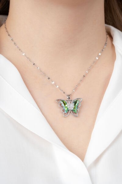 Silver Renkli Taşlı Kelebek