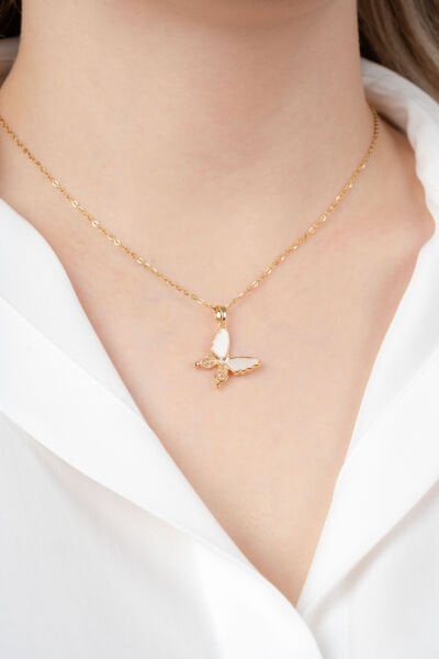 Gold Sedef Mini Taşlı Kelebek Kolye