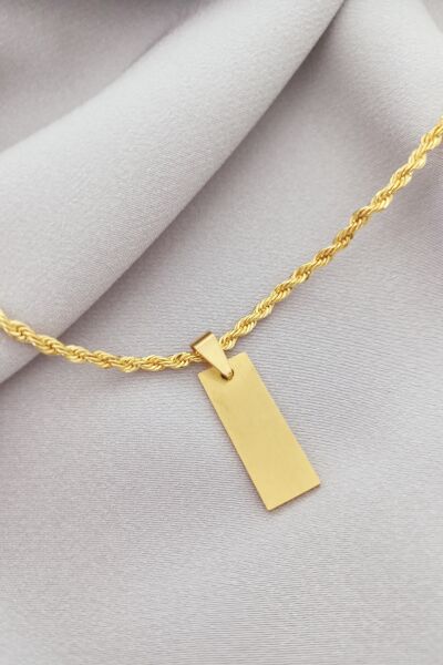 Çelik plaka kolye gold