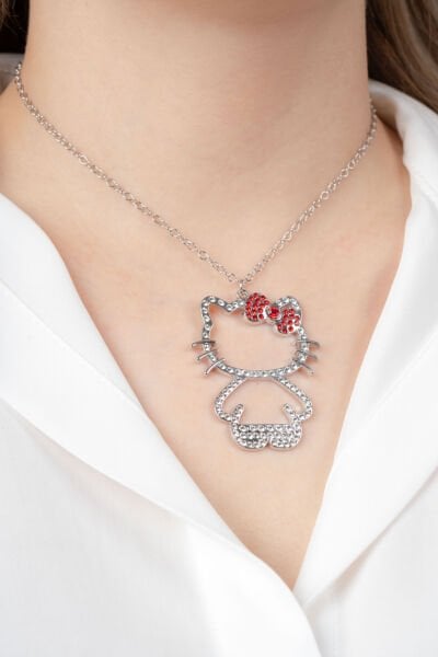 Silver Kırmızı Taşlı Hello Kıtty Kolye