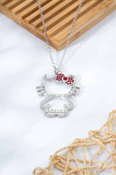Silver Kırmızı Taşlı Hello Kıtty Kolye