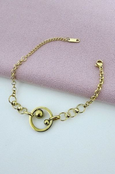 Altın renk minimal halkalı çelik bileklik