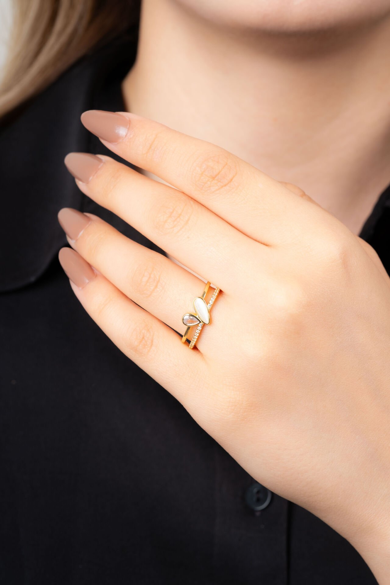 Gold Sedef Taşlı Yüzük