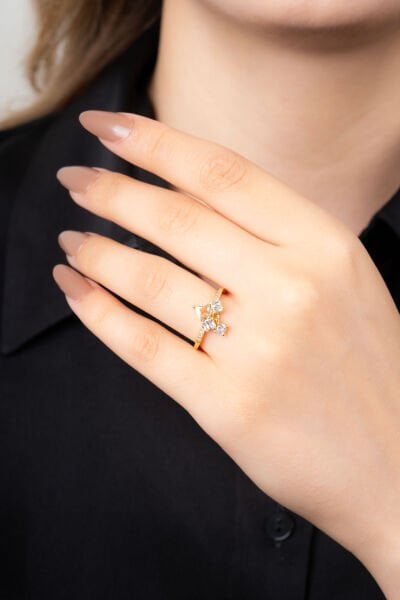 Gold Geometrik Taş Detaylı Yüzük