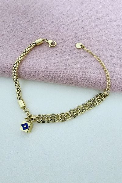 Altın kaplama nazar boncuk detaylı bileklik