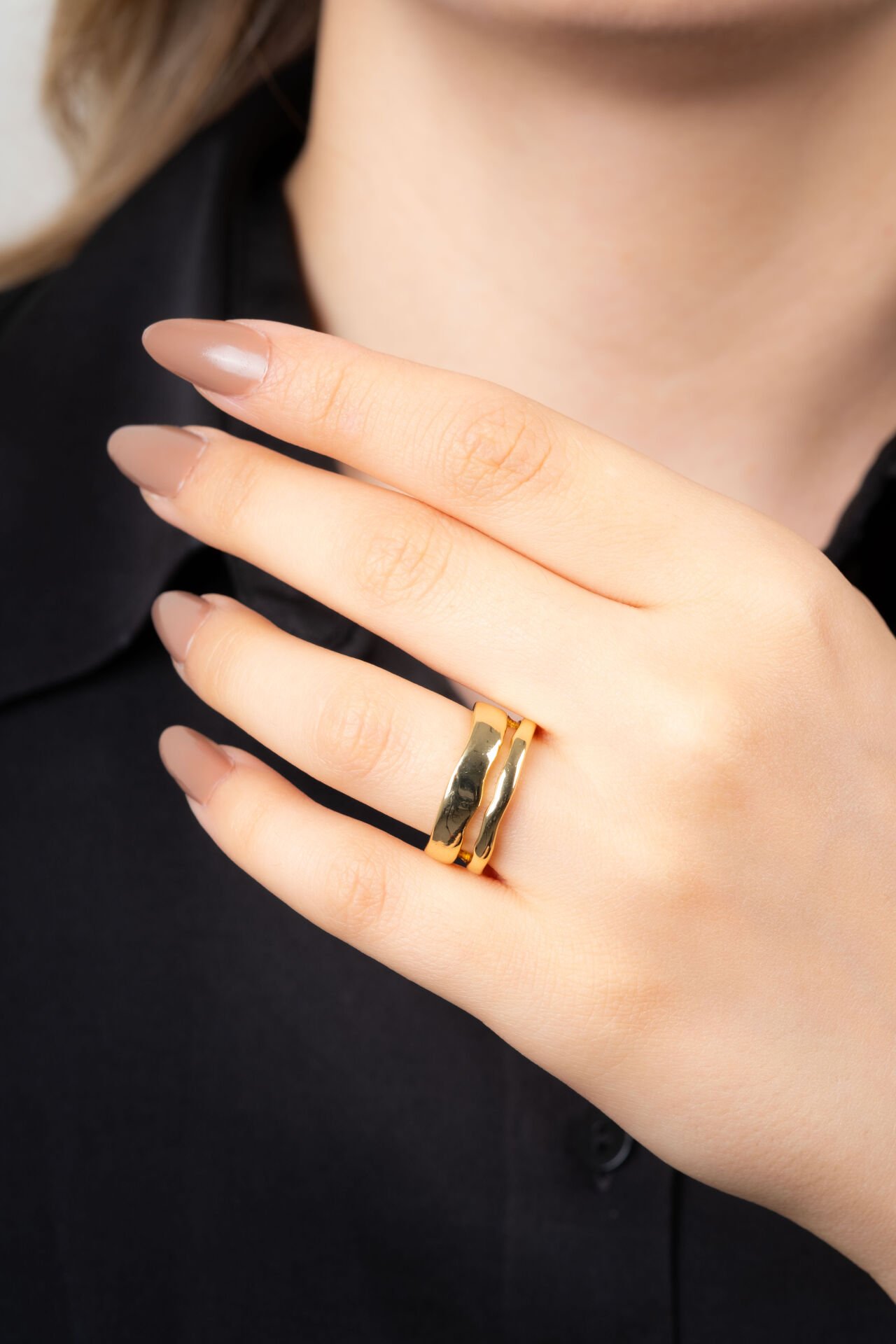 Gold Dalga Desenli Yüzük