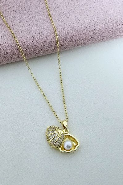İncili altın kaplama midye kolye