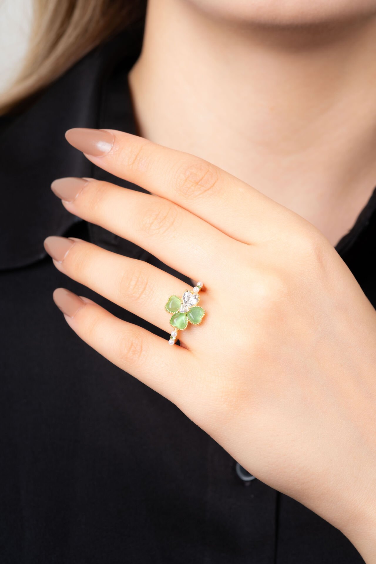 Yeşil Yonca Motifli Yüzük