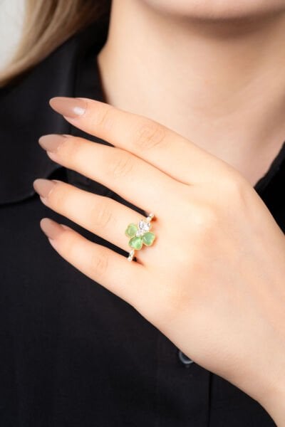 Yeşil Yonca Motifli Yüzük