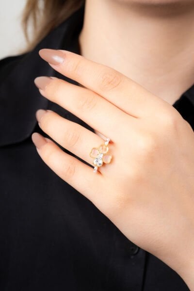 Gold Turuncu Taşlı Yüzük