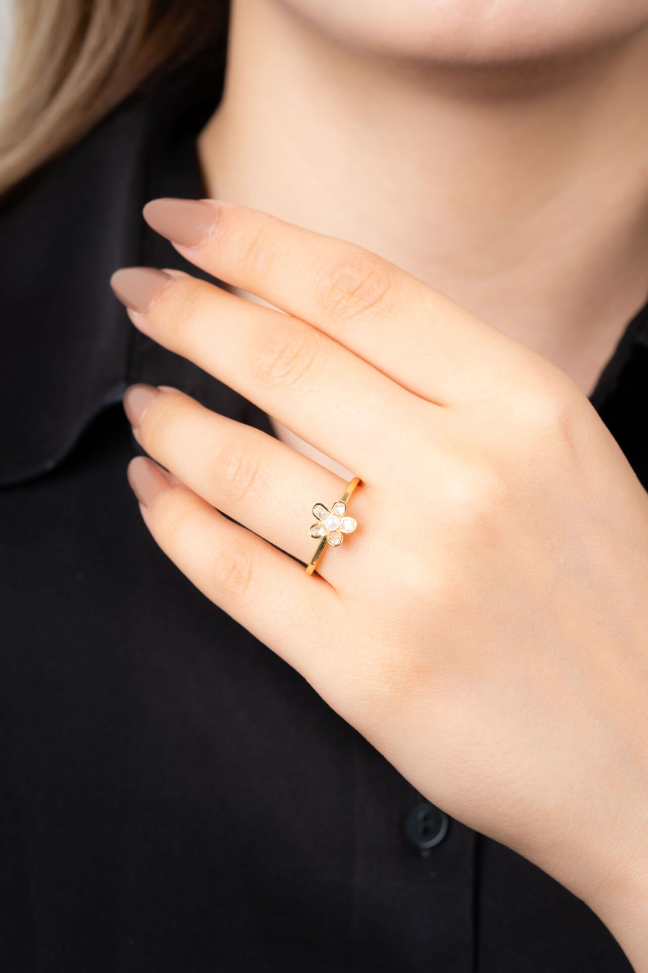 Gold İnci Taşlı Tel Yüzük