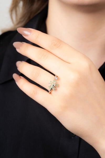 Silver Yeşil Cam Çiçek Yüzük